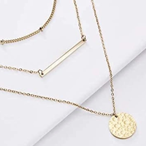 18k Gold Plated Tri Layered Minimalist Necklace - Picture 3 of 4